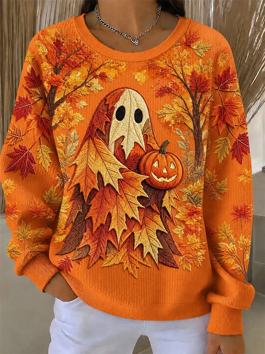 Casual Maple Leaf Crew Neck Long Sleeve Sweatshirt
