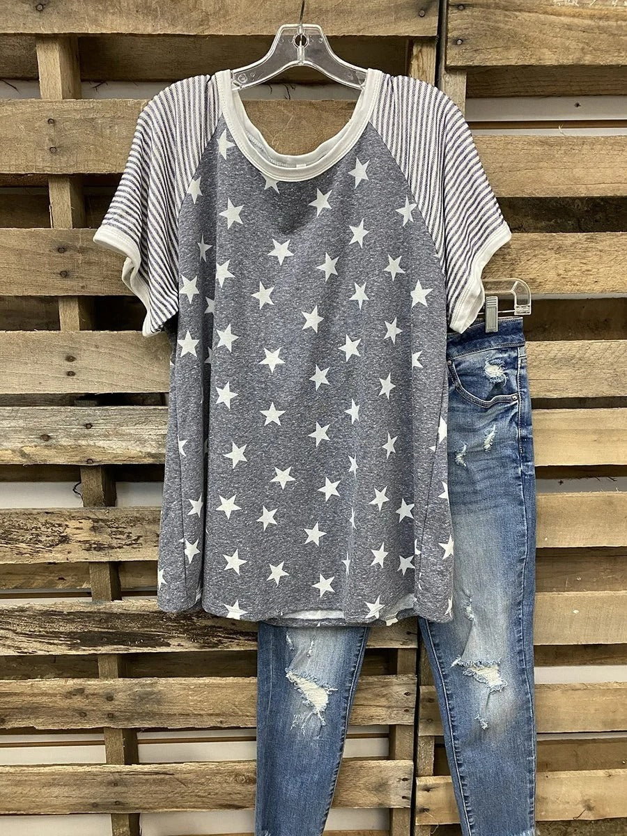 Casual Stars And Stripes Printed Short Sleeve T-Shirt