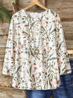 Elegant Long Sleeve Plant Print Top