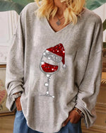 Christmas Wine Glass Print Long Sleeve T-shirt
