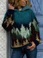 Casual Long Sleeve Trees Print Hoodie