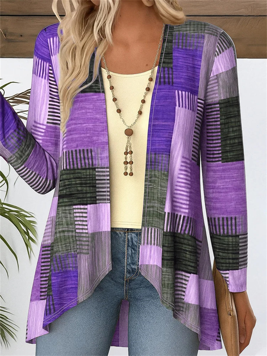 Casual Long Sleeve Geometric Regular Micro-Elasticity Blouse