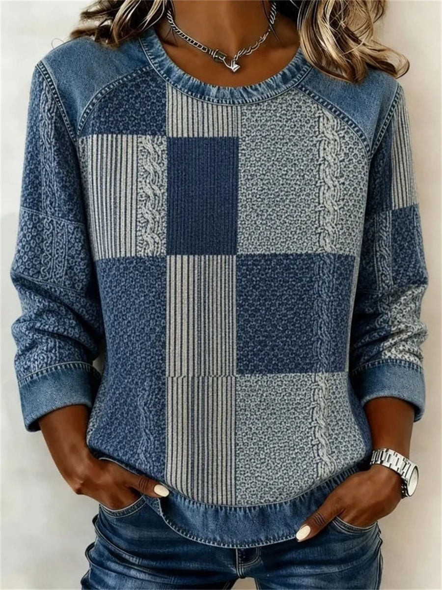 Vintage Casual Round Neck Long Sleeve Sweatshirt