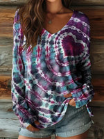 Vintage Gradient V-neck Long Sleeve T-Shirt