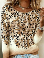 Yellow Leopard Print Round Neck Long Sleeve Top