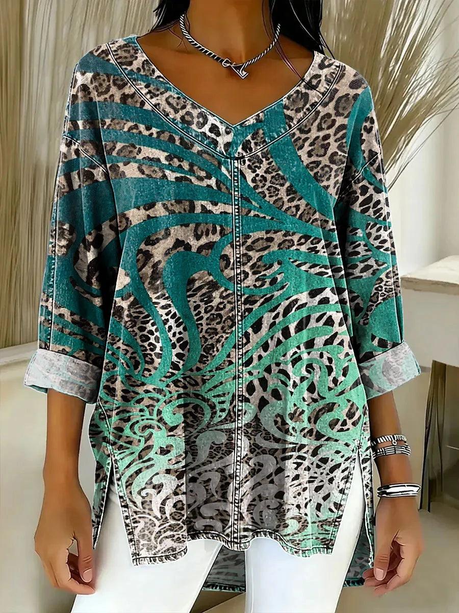 Women's Abstract Art V-neck 3/4 Sleeve Top