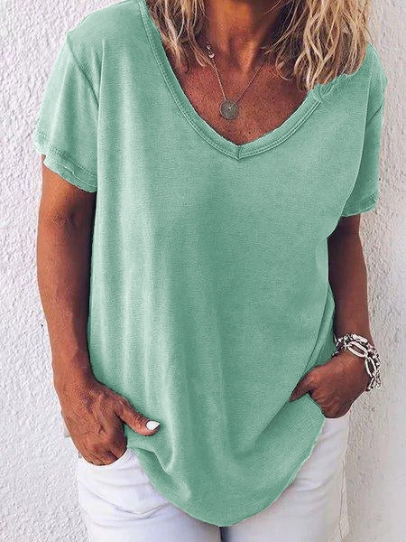 Women's Casual V-Neck Short Sleeve Summer Loose T-Shirt