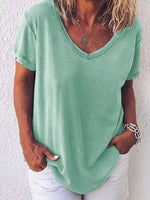 Women's Casual V-Neck Short Sleeve Summer Loose T-Shirt
