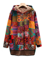 Bohemian Patchwork Button Up Hooded Jacket