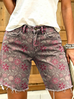 Women's Vintage Floral Print Denim Shorts