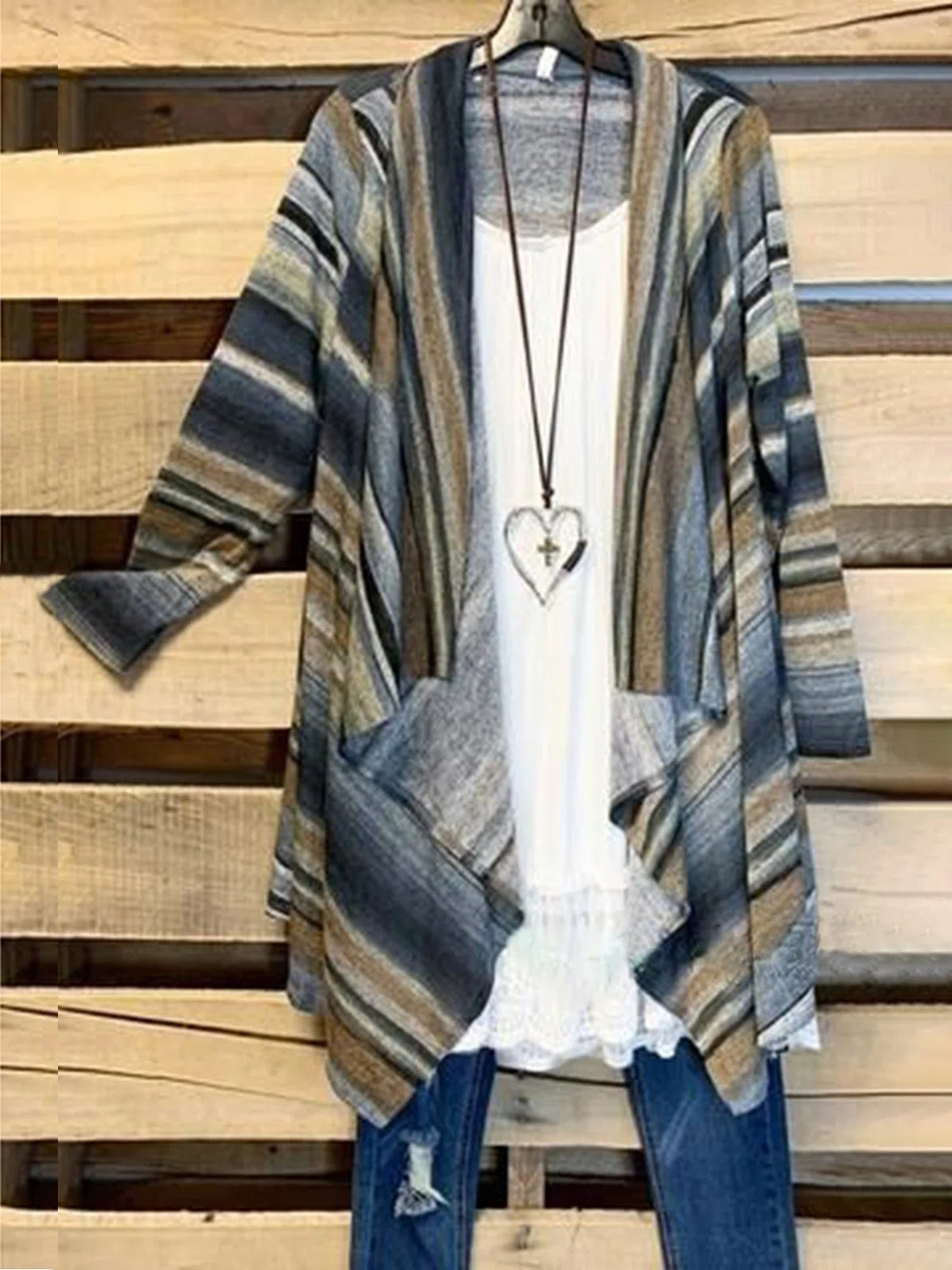 Multi Casual Stripe Printed Long Sleeve Cardigan