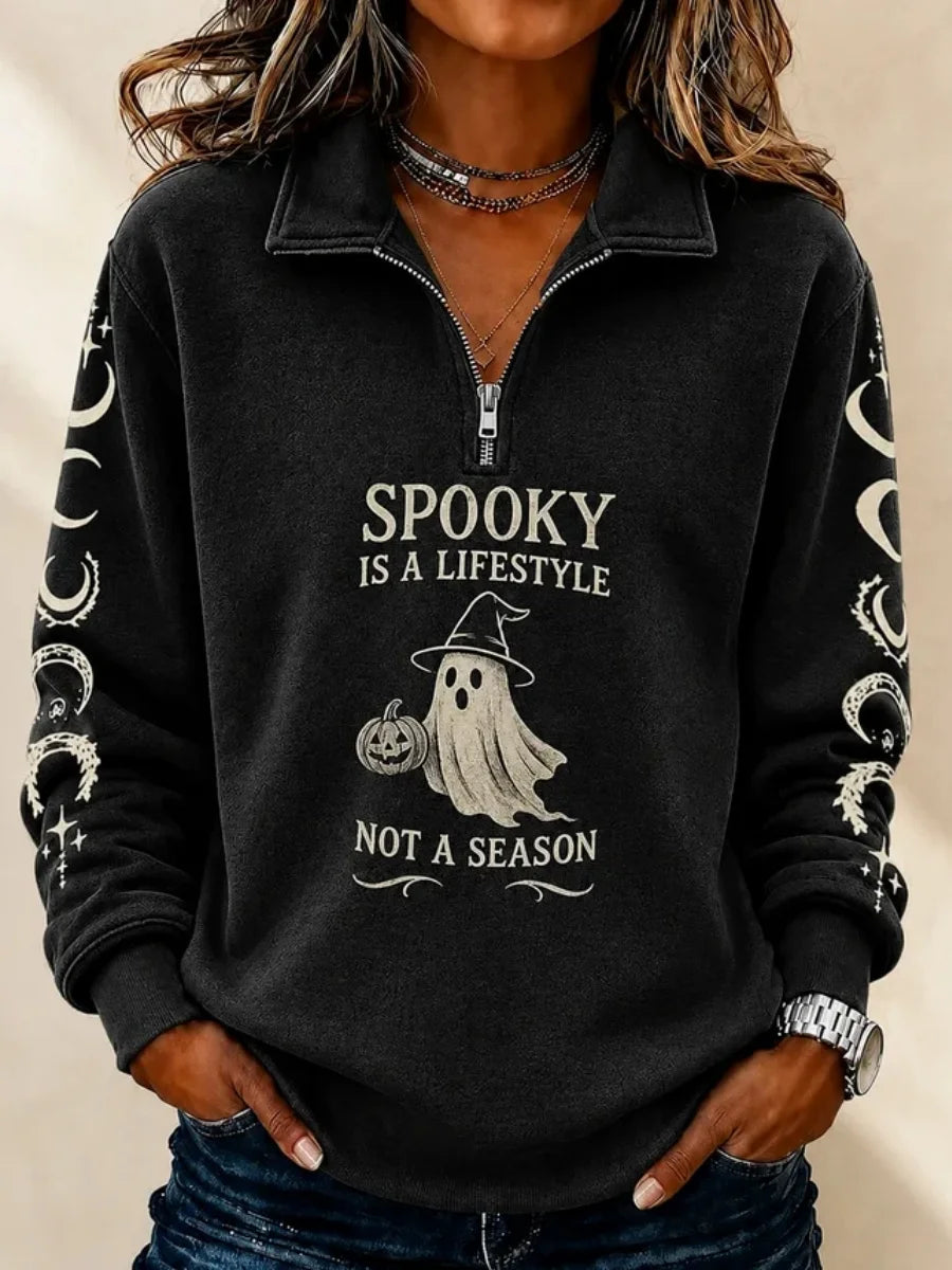 Casual Text Letters Half Open Collar Long Sleeve Sweatshirt