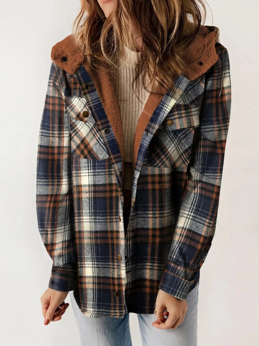 Women's Flannel Plaid Fleece Hooded Shacket