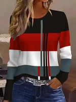 Casual Striped Round Neck Long Sleeve Top