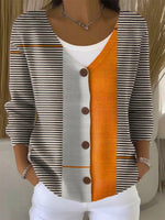 Vintage Abstract Print Buttoned V-Neck Long Sleeve Cardigan