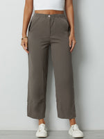 Charcoal Solid Buttons with Pockets Casual Pants