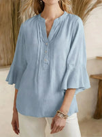 Women's V-neck 3/4 Sleeve Casual Loose Top