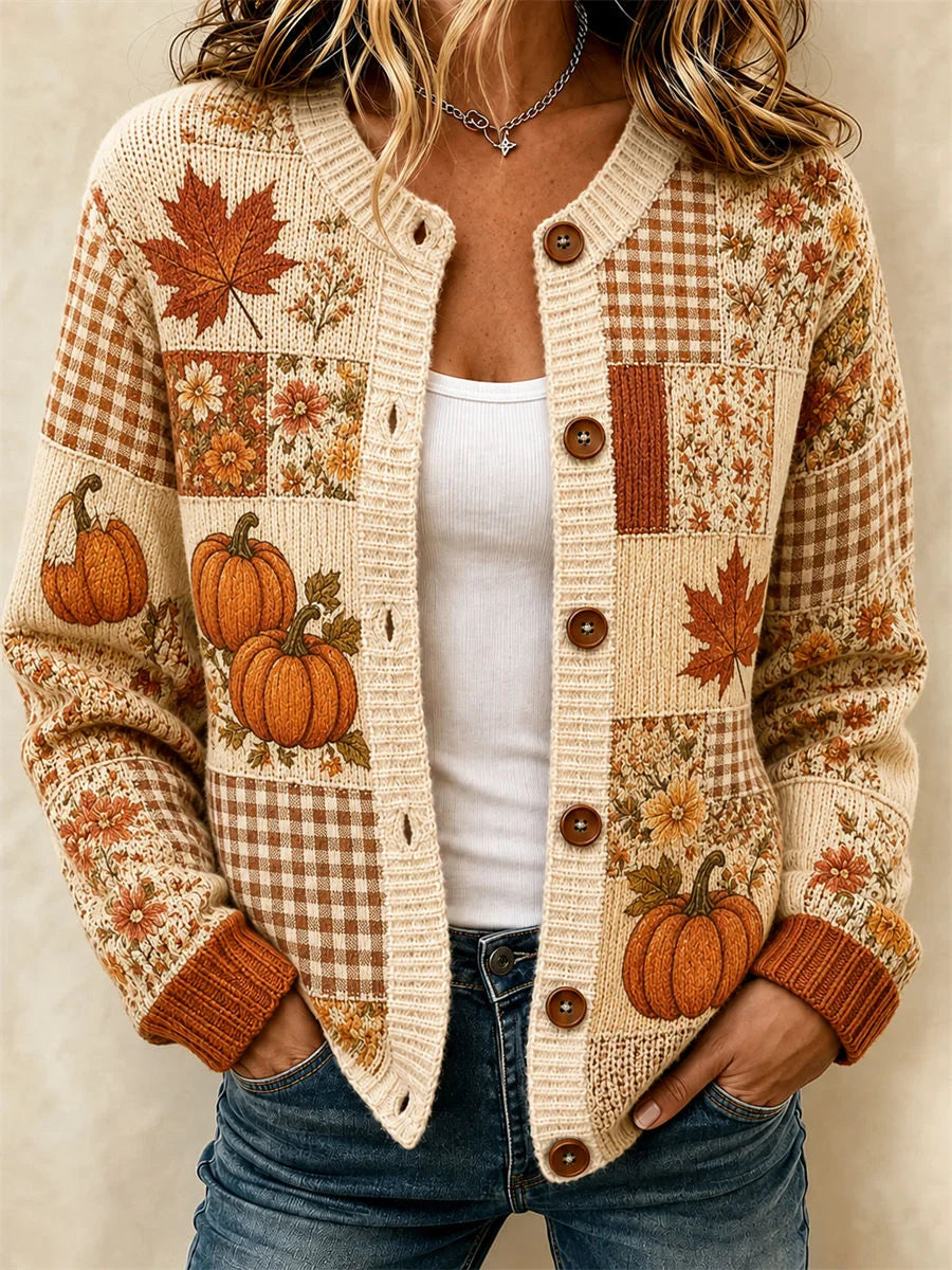 Women Maple Leaf Long Sleeve Comfy Casual Printing Cardigan