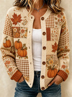 Women Maple Leaf Long Sleeve Comfy Casual Printing Cardigan