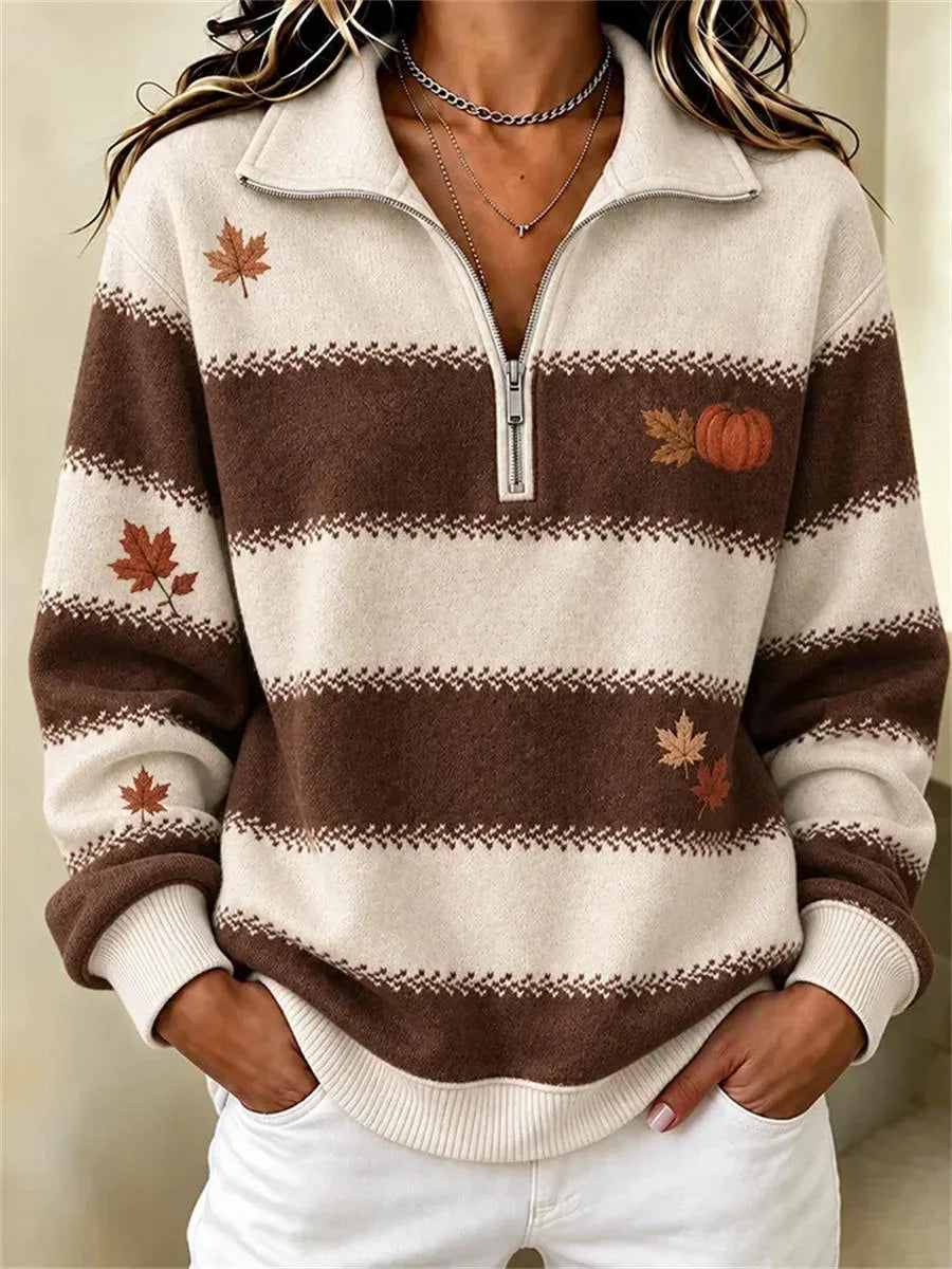 Casual Striped Shawl Collar Long Sleeve Sweatshirt