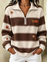 Casual Striped Shawl Collar Long Sleeve Sweatshirt