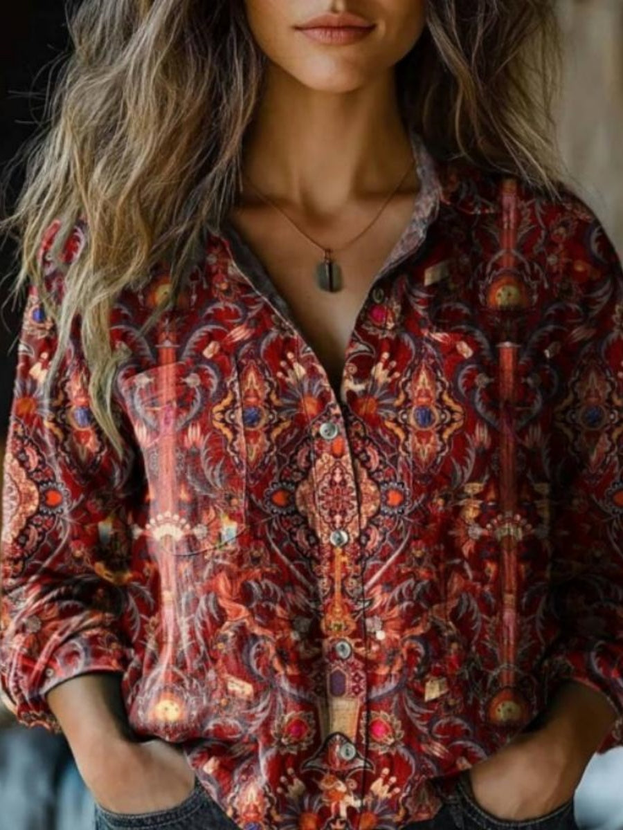 Vintage Ethnic Print Blouse