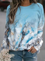Blue Casual Round Neck Ombre Long Sleeve Sweatshirts