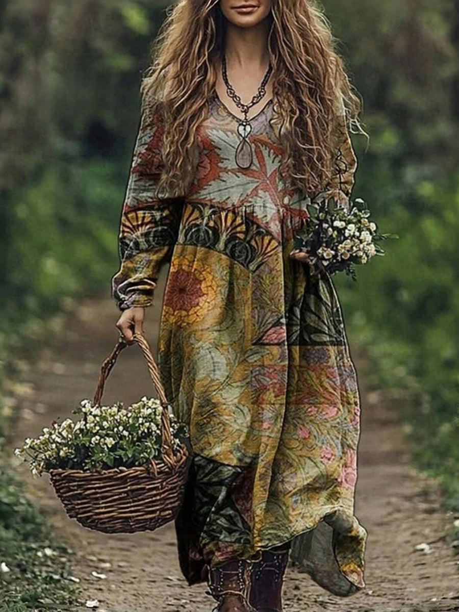 Vintage Floral Print Dress