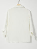 Solid Color Bowknot Lapel Long Sleeve Blouse with Buttons