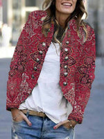 Red Long Sleeve Print Outerwear