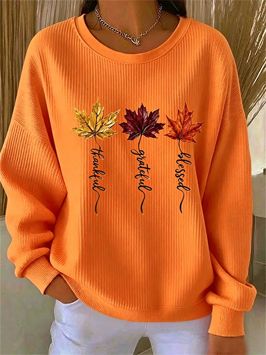 Casual Maple Leaf Crew Neck Long Sleeve Sweatshirt