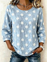 Vintage Floral Print Round Neck 3/4 Sleeve Blouse