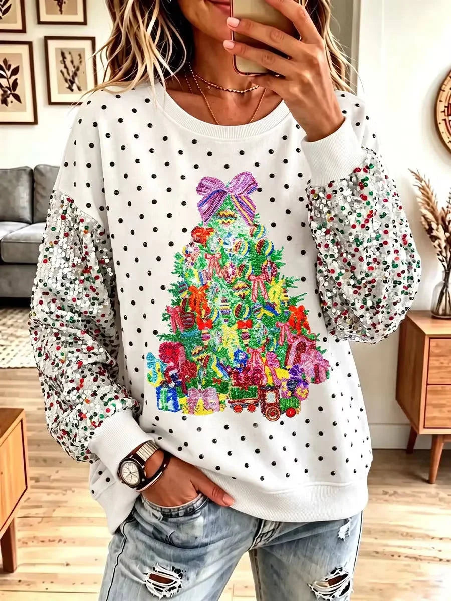 Casual Polka Dots Crew Neck Long Sleeve Sweatshirt