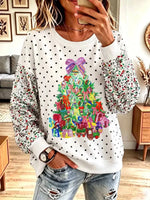 Casual Polka Dots Crew Neck Long Sleeve Sweatshirt