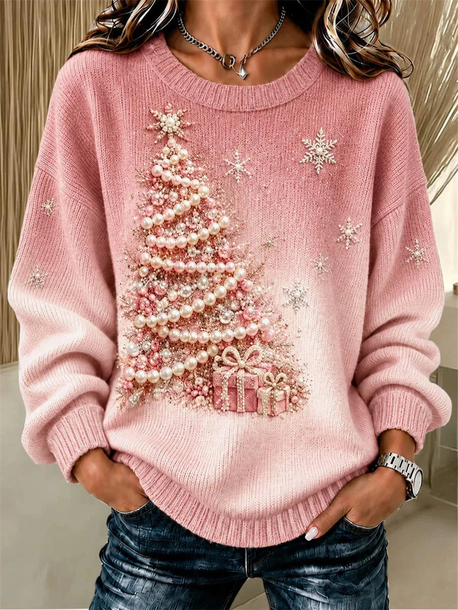 Casual Snowflake Crew Neck Long Sleeve Sweatshirt