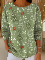 Women's Christmas Tree Art Print Casual Round Neck Long Sleeve Pullover Sweater