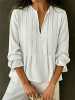 Women's Solid Color Pleated Long Sleeve Top