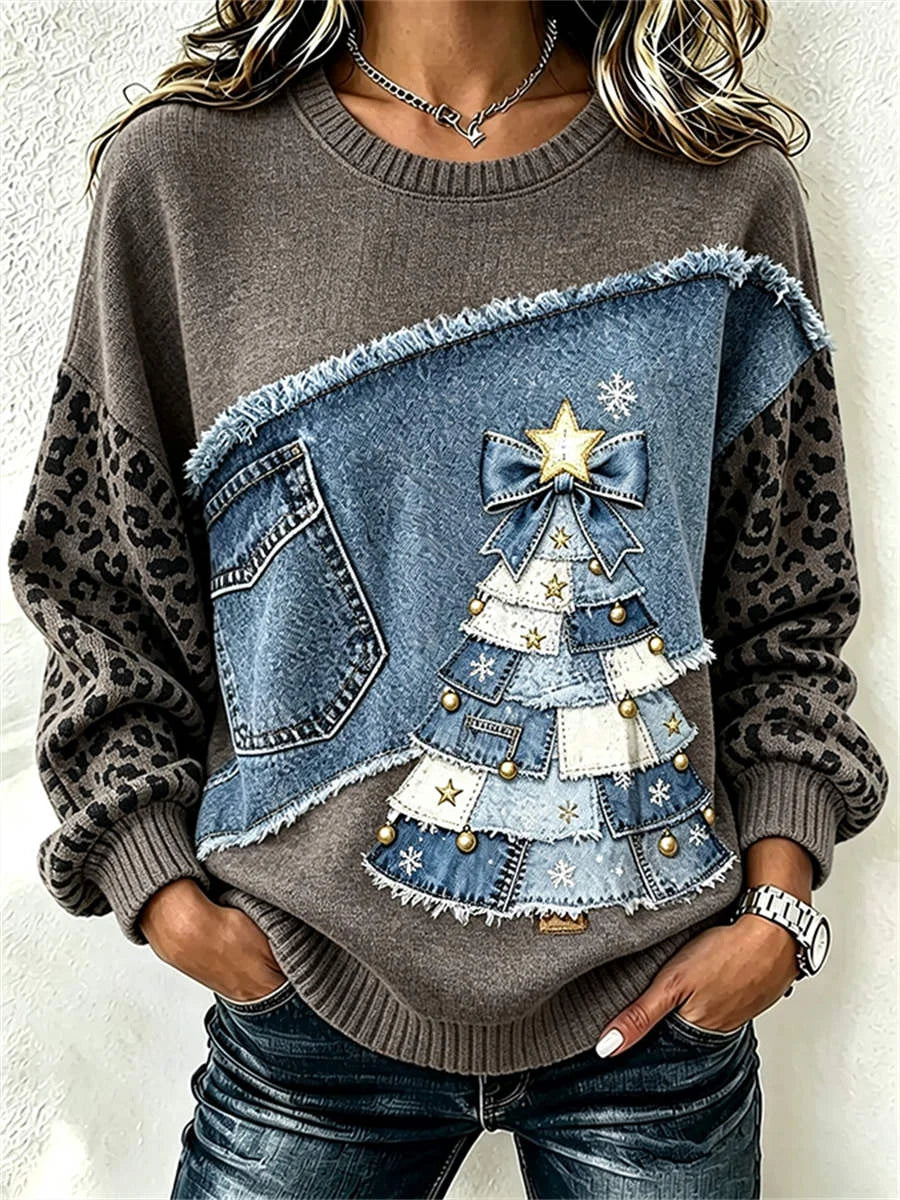 Casual Leopard Crew Neck Long Sleeve Sweatshirt