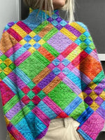 Colorful Geometric Turtleneck Long Sleeve Comfy Sweater