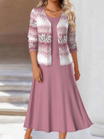 Sweet Pink Midi Long Sleeve Dress With Jacket