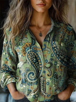 Vintage Ethnic Print Long Sleeve Blouse