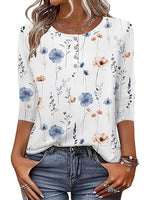 Casual Floral Printed 3/4 Sleeve Crew Neck Blouse