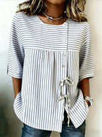 Casual Striped Round Neck Half Sleeve Blouse