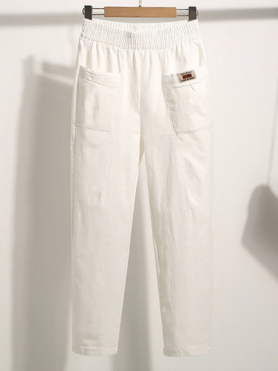 Casual Plain Long Elastic Waist Pocket Stitching Pants