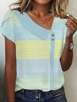 Special Striped Print V-Neck Short Sleeve Top