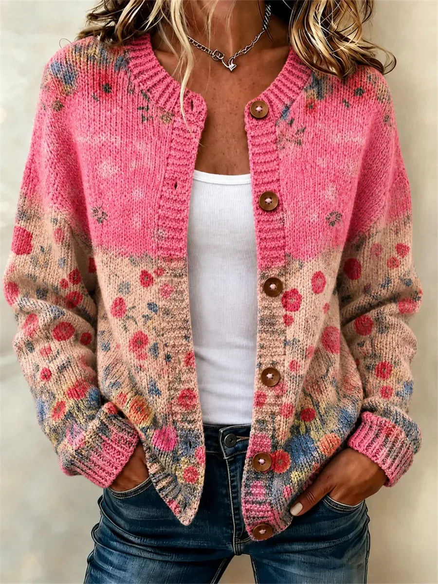 Women Floral Long Sleeve Comfy Vintage Printing Cardigan