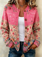 Women Floral Long Sleeve Comfy Vintage Printing Cardigan