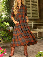 Orange Collared Half Sleeve Midi Dress