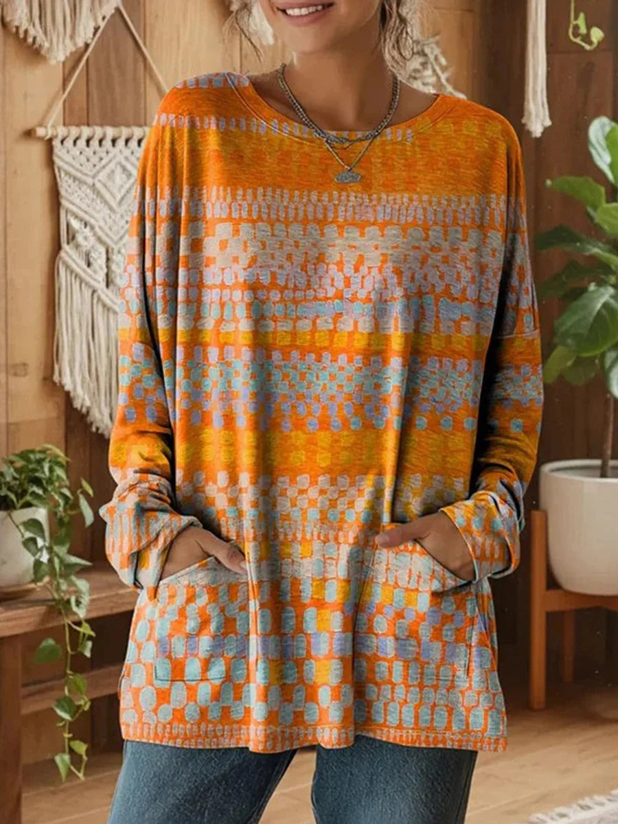 Vintage Casual Round Neck Long Sleeve Blouse