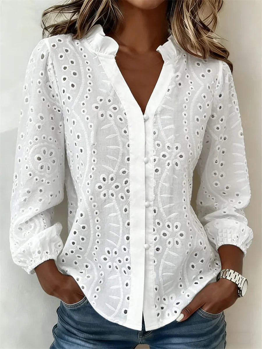White Long Sleeve Plain Loose Shirt